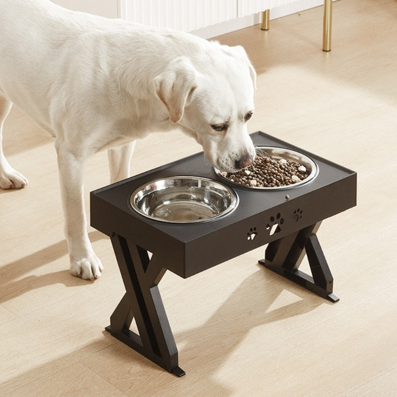 Anti-Slip Elevated Double Dog Bowls Stainless Steel Water Food Container Adjustable Height Pet Feeding Dish Feeder