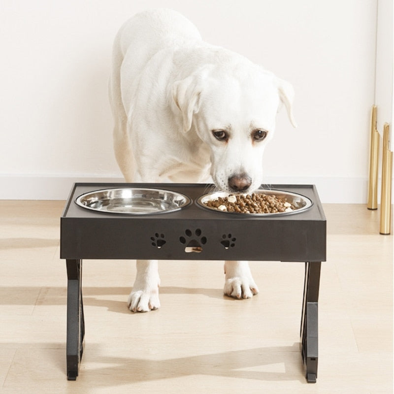 Anti-Slip Elevated Double Dog Bowls Stainless Steel Water Food Container Adjustable Height Pet Feeding Dish Feeder