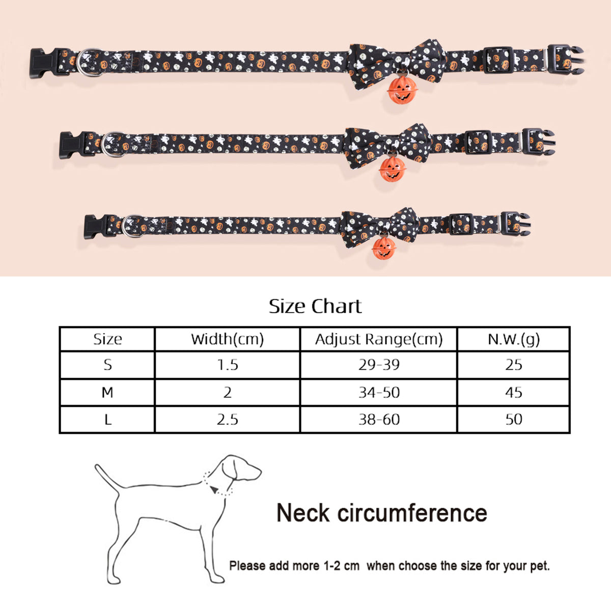 Halloween Pet Collars Dog Collars Festive Collars Leash Pumpkin Bells with Smiley Faces