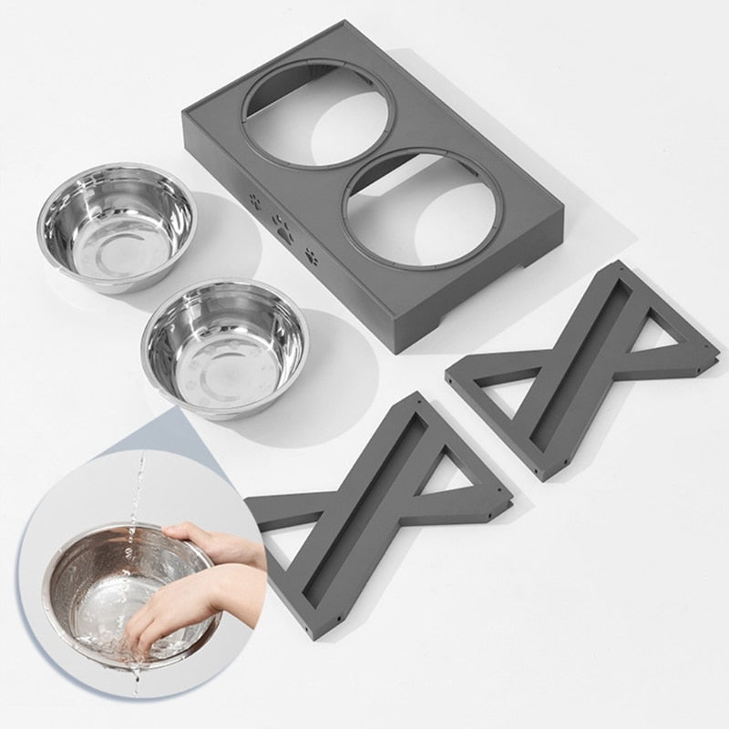 Anti-Slip Elevated Double Dog Bowls Stainless Steel Water Food Container Adjustable Height Pet Feeding Dish Feeder