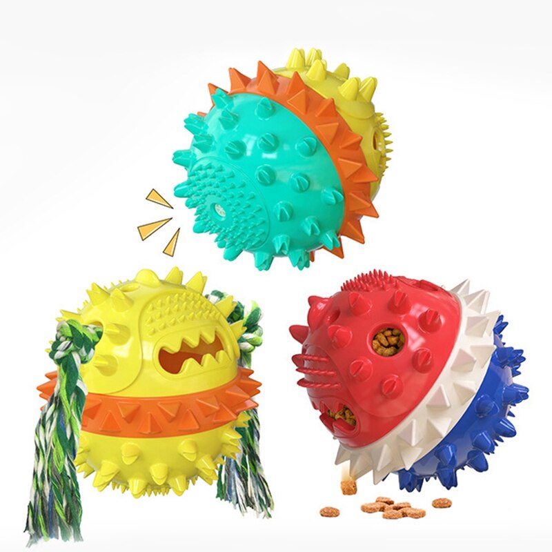 Dog Toy Rubber Ball Chew Dispenser Leakage Food Play Ball Interactive Pet  Teething Training