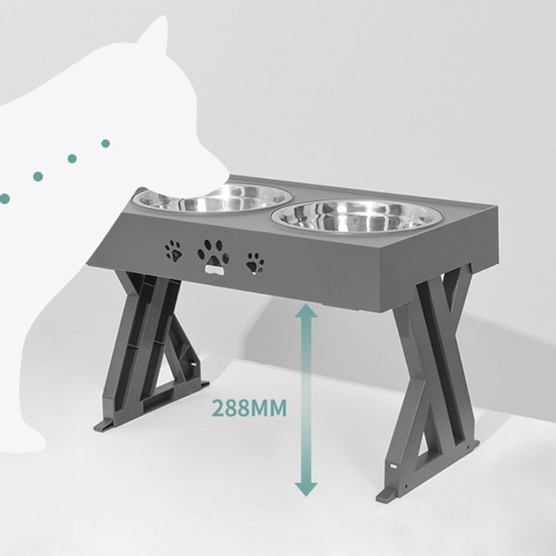 Anti-Slip Elevated Double Dog Bowls Stainless Steel Water Food Container Adjustable Height Pet Feeding Dish Feeder